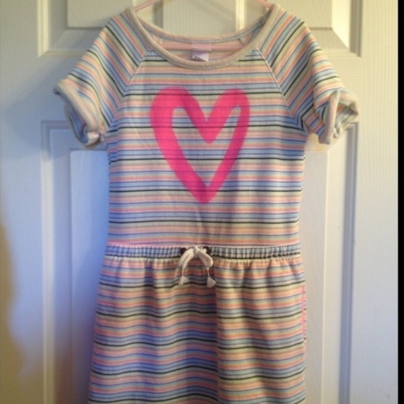 Circo Striped Dress w/ Pockets Tie Waist Short Sleeve Girl's Medium 7/8 Heart - Picture 2 of 8